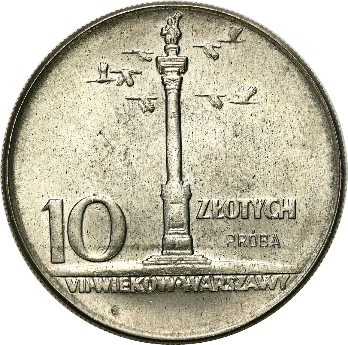 PRL. PRÓBA Nikiel 10 złotych 1965 - kolumna Zygmunta